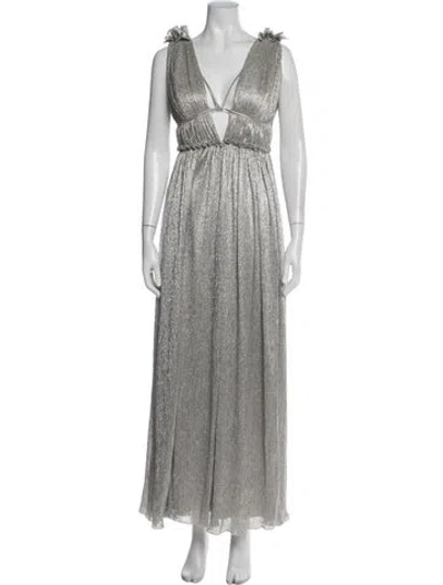 Pre-owned Simkhai V-neck Long Dress In Silver