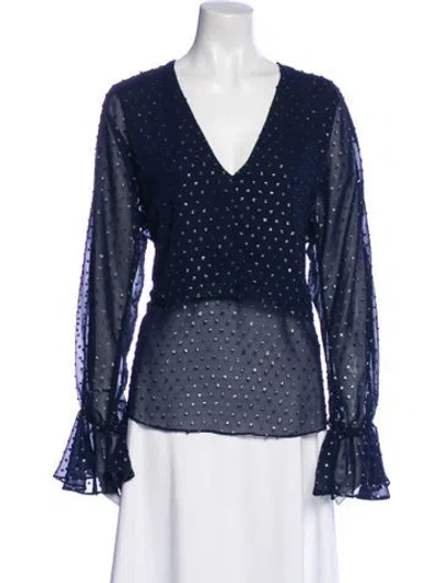 Pre-owned Simkhai V-neck Long Sleeve Blouse In Blue