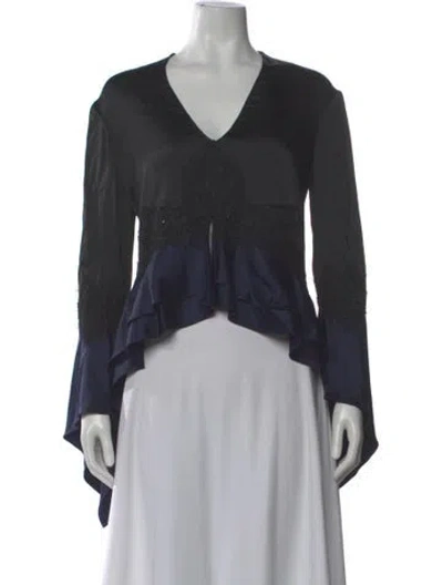 Pre-owned Simkhai V-neck Long Sleeve Blouse In Gray