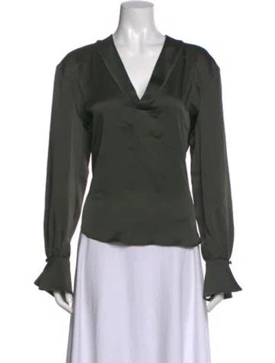 Pre-owned Simkhai V-neck Long Sleeve Blouse In Green