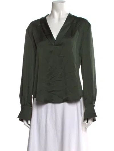 Pre-owned Simkhai V-neck Long Sleeve Blouse In Green