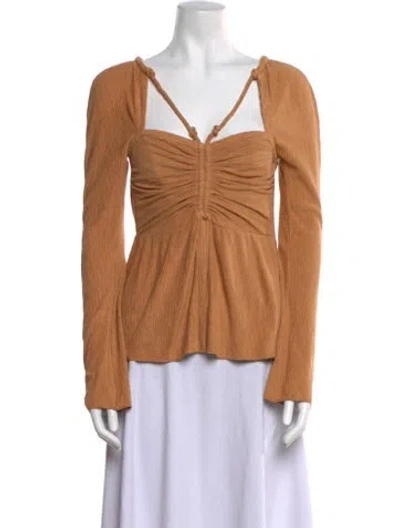 Pre-owned Simkhai V-neck Long Sleeve Blouse In Neutral