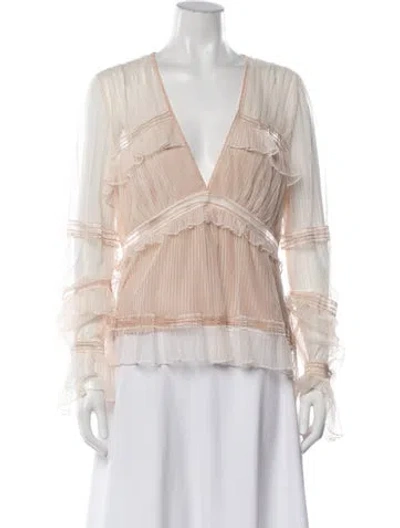 Pre-owned Simkhai V-neck Long Sleeve Blouse In Neutrals