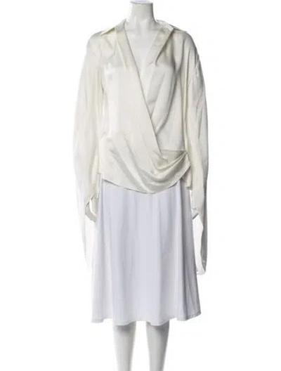 Pre-owned Simkhai V-neck Long Sleeve Blouse In White