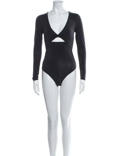Pre-owned Simkhai V-neck Long Sleeve Bodysuit In Black