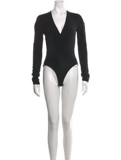 Pre-owned Simkhai V-neck Long Sleeve Bodysuit In Black