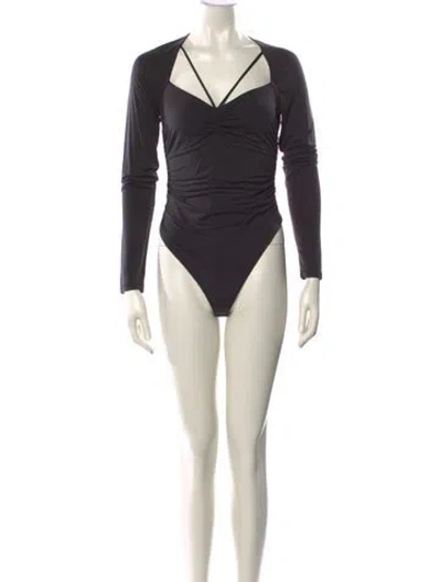 Pre-owned Simkhai V-neck Long Sleeve Bodysuit In Gray