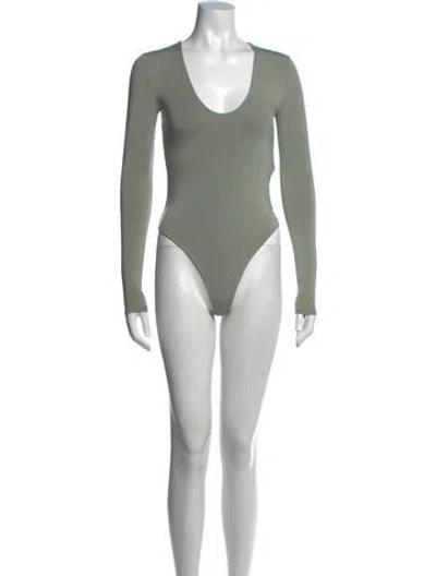 Pre-owned Simkhai V-neck Long Sleeve Bodysuit In Green