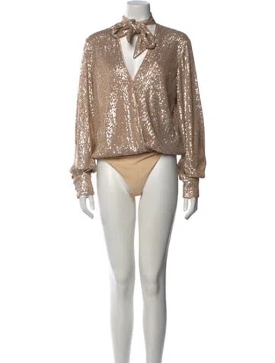 Pre-owned Simkhai V-neck Long Sleeve Bodysuit In Neutral