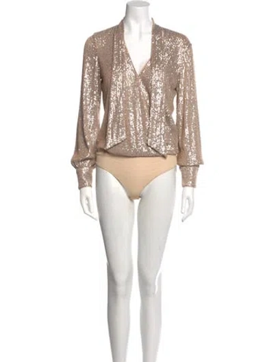 Pre-owned Simkhai V-neck Long Sleeve Bodysuit In Neutral