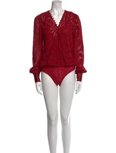 Pre-owned Simkhai V-neck Long Sleeve Bodysuit In Red