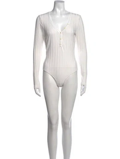 Pre-owned Simkhai V-neck Long Sleeve Bodysuit In White