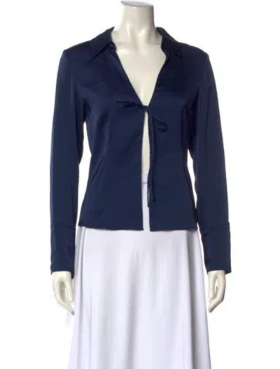 Pre-owned Simkhai V-neck Long Sleeve Button-up Top In Blue