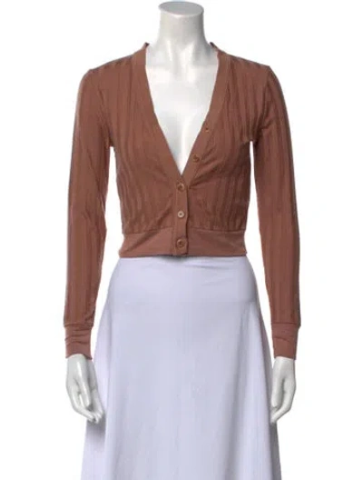 Pre-owned Simkhai V-neck Long Sleeve Crop Top In Brown