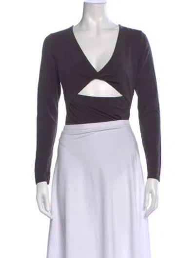 Pre-owned Simkhai V-neck Long Sleeve Crop Top In Gray