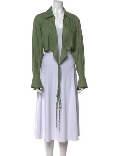Pre-owned Simkhai V-neck Long Sleeve Crop Top In Green