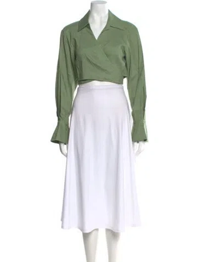 Pre-owned Simkhai V-neck Long Sleeve Crop Top In Green