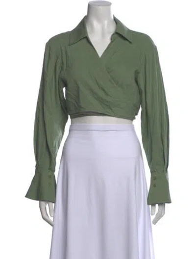 Pre-owned Simkhai V-neck Long Sleeve Crop Top In Green