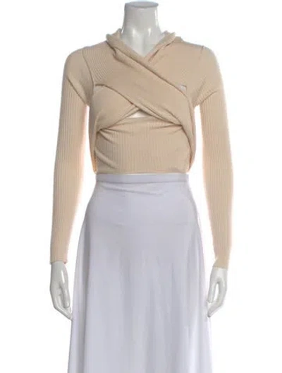 Pre-owned Simkhai V-neck Long Sleeve Crop Top In Neutral