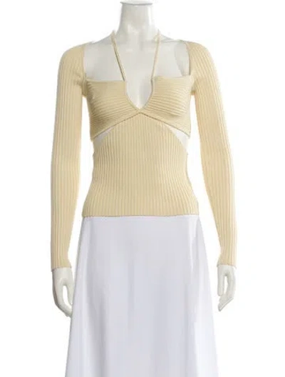 Pre-owned Simkhai V-neck Long Sleeve Crop Top In Yellow
