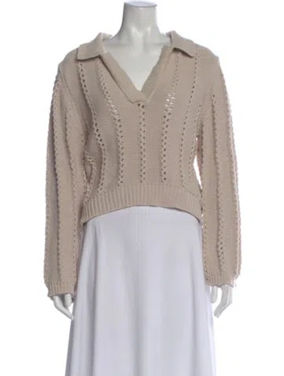 Pre-owned Simkhai V-neck Long Sleeve Polo In Neutral