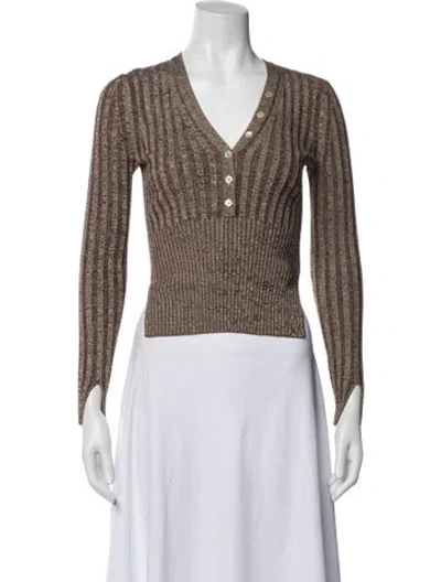 Pre-owned Simkhai V-neck Long Sleeve Top In Brown
