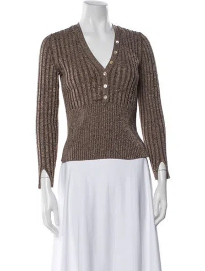 Pre-owned Simkhai V-neck Long Sleeve Top In Brown