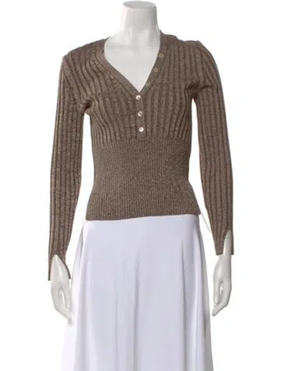 Pre-owned Simkhai V-neck Long Sleeve Top In Brown