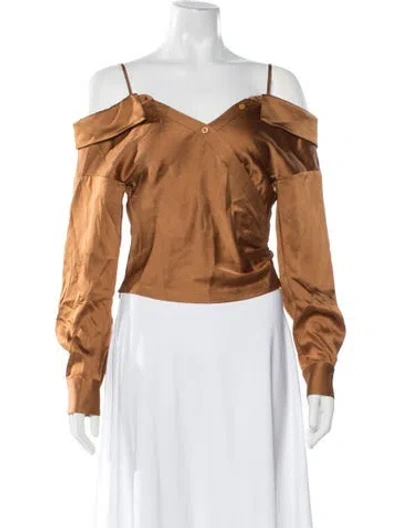 Pre-owned Simkhai V-neck Long Sleeve Top In Brown