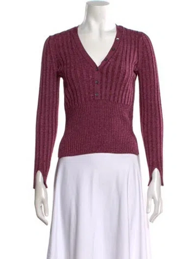 Pre-owned Simkhai V-neck Long Sleeve Top In Burgundy