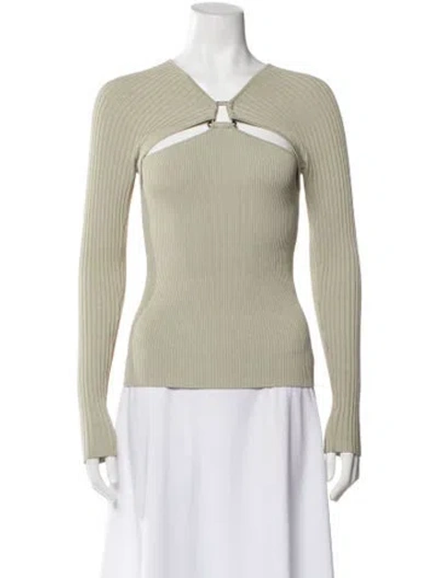 Pre-owned Simkhai V-neck Long Sleeve Top In Green
