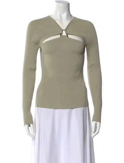Pre-owned Simkhai V-neck Long Sleeve Top In Green