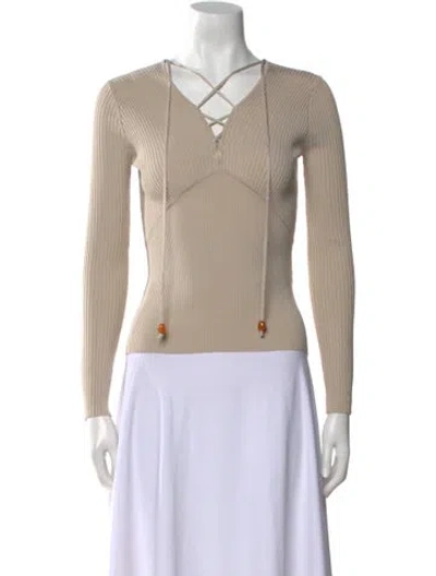 Pre-owned Simkhai V-neck Long Sleeve Top In Neutral