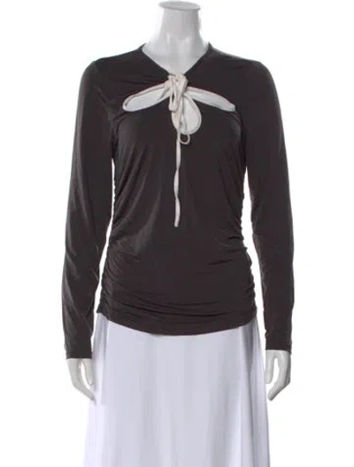 Pre-owned Simkhai V-neck Long Sleeve Top In Neutral