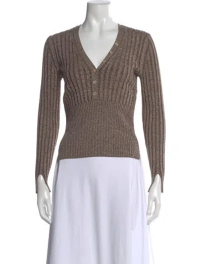Pre-owned Simkhai V-neck Long Sleeve Top In Neutral