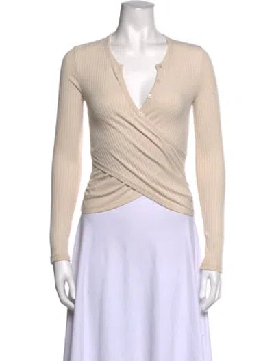 Pre-owned Simkhai V-neck Long Sleeve Top In Neutrals