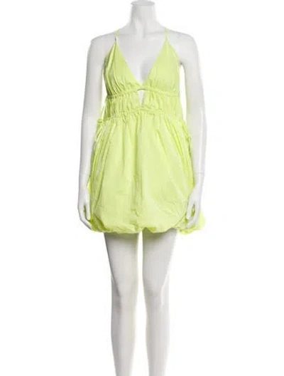 Pre-owned Simkhai V-neck Mini Dress In Green