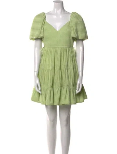 Pre-owned Simkhai V-neck Mini Dress In Green