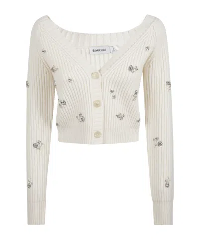 Simkhai V-neck Short Decorative Cardigan In White