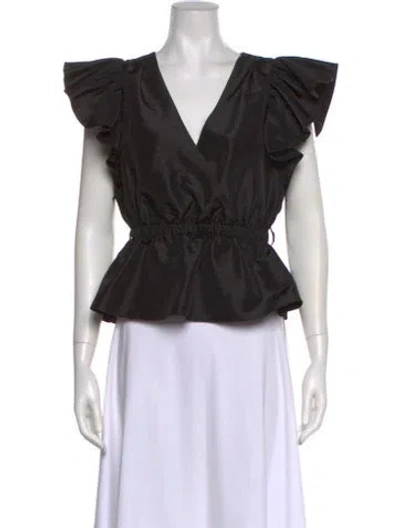 Pre-owned Simkhai V-neck Short Sleeve Blouse In Black