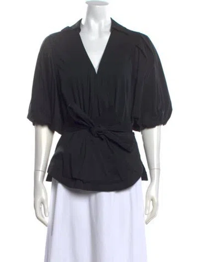 Pre-owned Simkhai V-neck Short Sleeve Blouse In Black