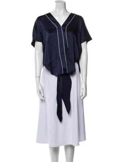 Pre-owned Simkhai V-neck Short Sleeve Blouse In Blue