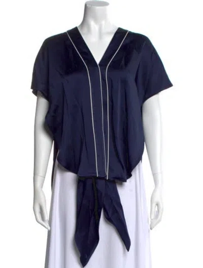 Pre-owned Simkhai V-neck Short Sleeve Blouse In Blue