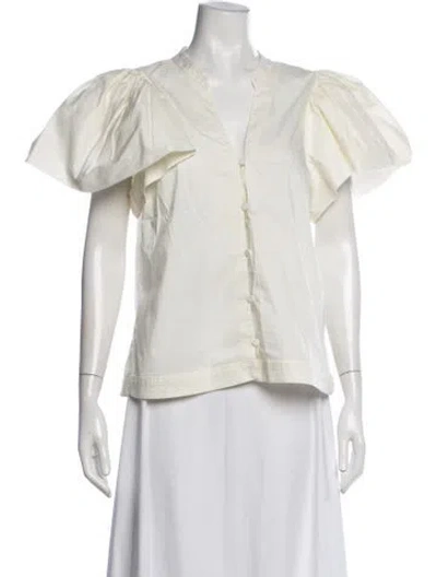 Pre-owned Simkhai V-neck Short Sleeve Blouse In Neutrals