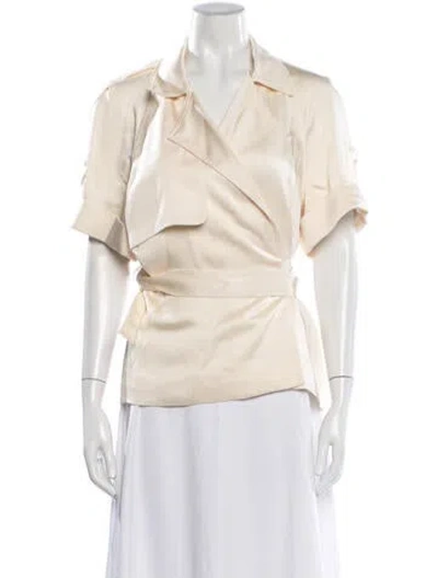 Pre-owned Simkhai V-neck Short Sleeve Blouse In Neutrals