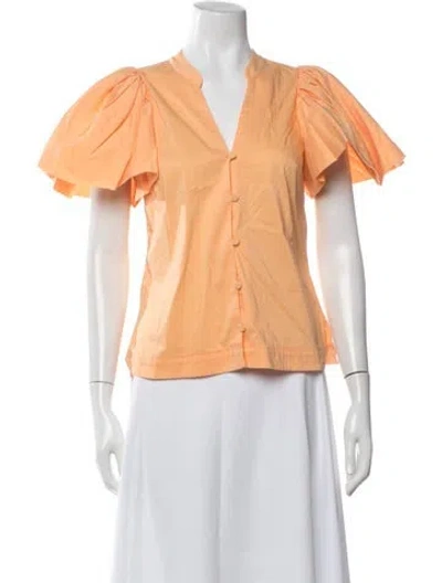 Pre-owned Simkhai V-neck Short Sleeve Blouse In Orange