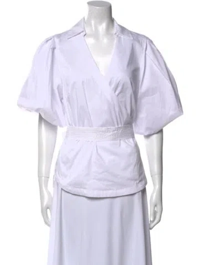 Pre-owned Simkhai V-neck Short Sleeve Blouse In White