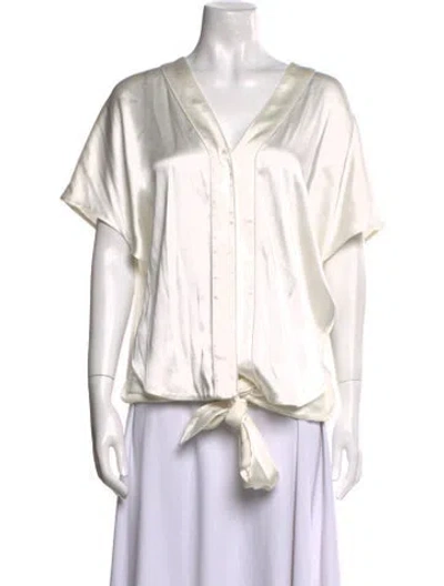 Pre-owned Simkhai V-neck Short Sleeve Blouse In White