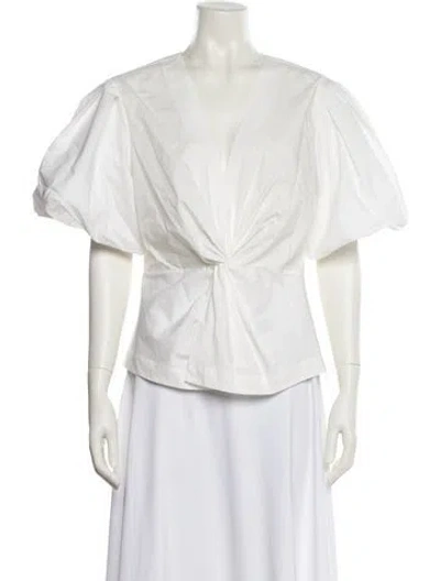 Pre-owned Simkhai V-neck Short Sleeve Blouse In White