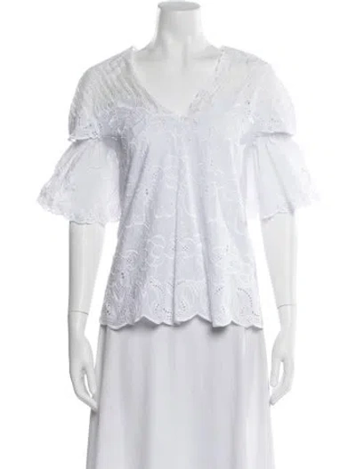 Pre-owned Simkhai V-neck Short Sleeve Blouse In White
